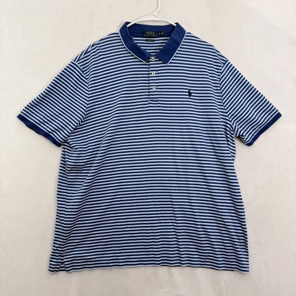 Polo Ralph Lauren Polo Shirt Mens XL Blue Stripe Classic Fit Pony